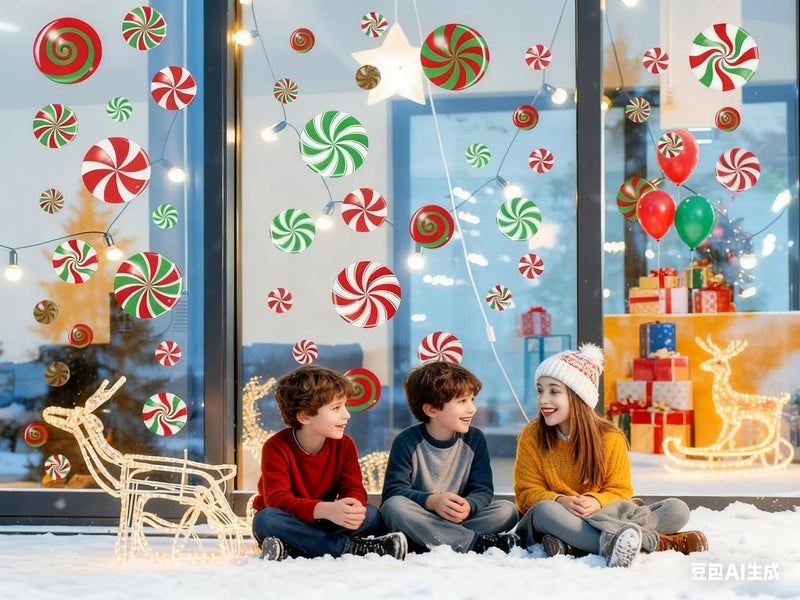 MagiMural 81PCS Candy Christmas Window Clings, Red Green 3D Wall Stickers, Xmas Candy Stickers Wall Decals for Glass Door Refrigerator Window Wall Home Office Decor, Winter Holiday Candyland Party Decorations - Image 5
